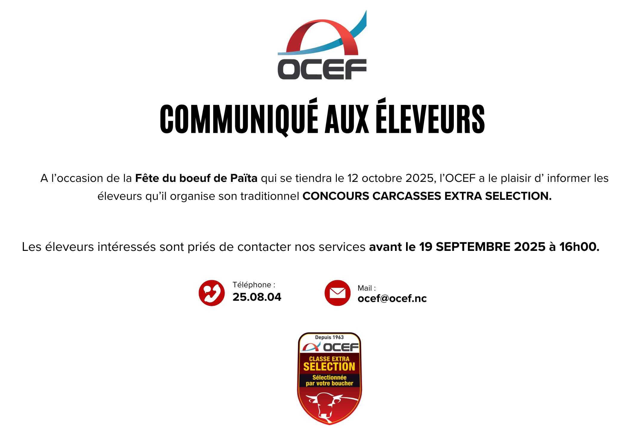 Concours d’animaux de boucherie – Fête du boeuf 2025 | OCEF