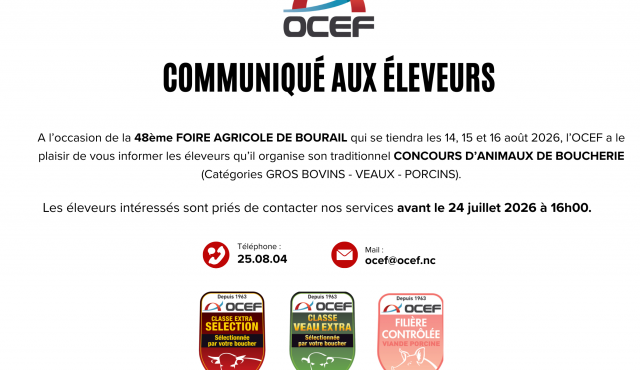 Concours d’animaux de boucherie – Foire de Bourail 2026
