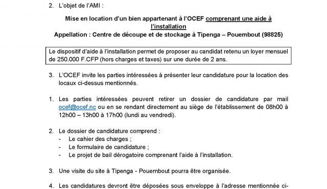 Appel à manifestation d’intérêt : location du centre de découpe et de stockage de Tipenga (Pouembout)